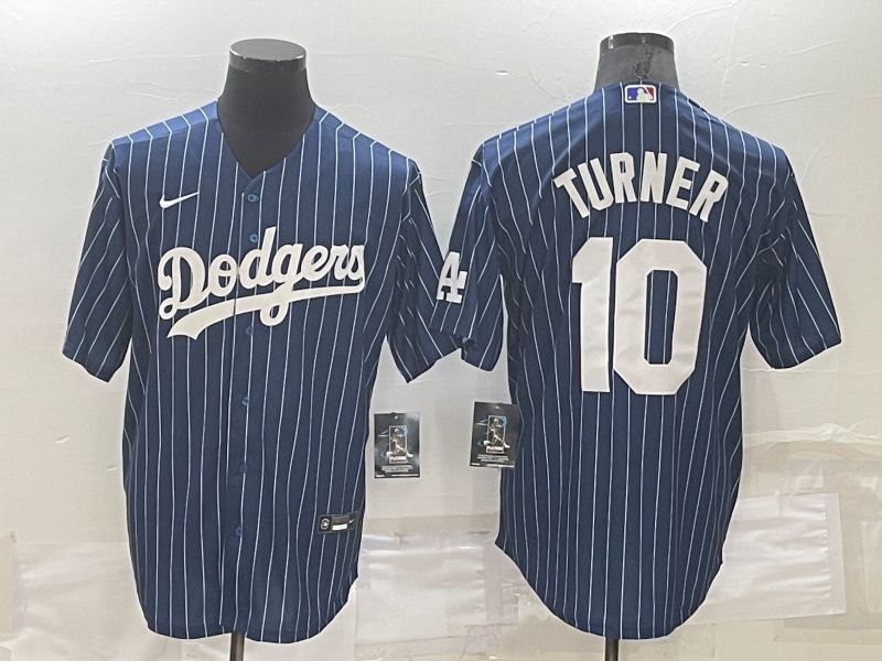 Men Los Angeles Dodgers #10 Turner Blue Stripe Throwback Nike 2022 MLB Jerseys->los angeles dodgers->MLB Jersey